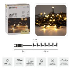 LED-Lichterkette 1000 L warmweiß, Länge 3 + 50 m, für Innen- und Außenbereich *9621