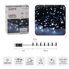 LED-Lichterkette 1000L, kaltweiß + kalter Flash, Länge 3 + 50 m, für innen/außen *9652