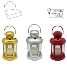 Laterne mit LED-Einsatz 10 x 10 x 19 cm – silber / gold / rot, Display = 9 Stück *9379