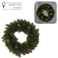 LED-Weihnachtskranz, 40 cm, 40 Lichter, grün, mit leuchtenden Tannenzapfen, batteriebetrieben *9669