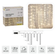 Eiszapfen-Lichtervorhang 500 LEDs, warmweiß + kaltweißer Blitzeffekt, Länge 3 + 20 m – LED9881