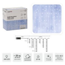 Eiszapfenvorhang mit 500 LEDs, kaltweiß + kaltweißer Flash, Länge 3 + 20 m – LED9898