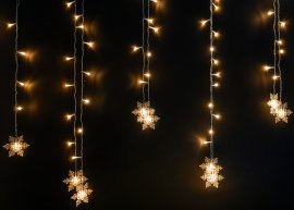 Lichtervorhang – Schneeflocken, 96 LEDs – warmweiß, Länge 3 + 3,5 m – LED0054