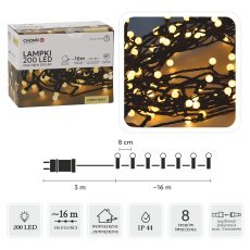 LED-Lichterkette mit Kugeln, 200 Lichter, warmweiß, Länge 3 + 16 m *0146