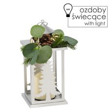 Festliche Laterne 12,5 x 12,5 x 30,5 cm LED, aus silberfarbenem Metall mit Dekoration *0870