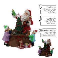 Weihnachtliche Spieluhr mit LED, Weihnachtsmann, Christbaum und Geschenken 20 x 19 x 19 cm *2423