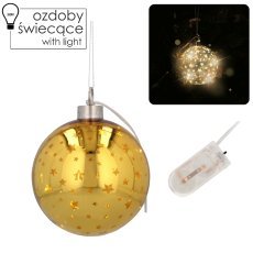 Chomik - Weihnachtsdekoration Glaskugel Ø 10 cm LED gold mit Sternen, Packung = 6 Stück *2768