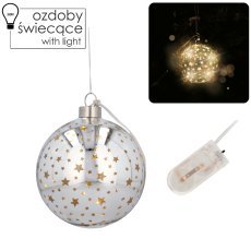 Chomik - Weihnachtsdekoration Glaskugel Ø 10 cm mit LED, silberfarben mit Sternenmuster, opak – Set mit 6 Stück *2782