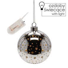 Chomik - Festliche Glas-LED-Kugel Ø 10 cm, silberfarben mit Sternmotiven, Set = 6 Stk. *2782
