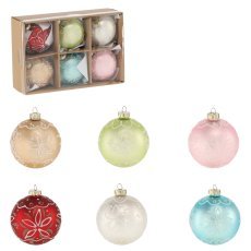 Set aus 6 Glasornamenten Ø 8 cm, dekoriert in verschiedenen Farben *2812
