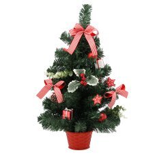 Weihnachtsbaum 60 cm rot mit Stechpalme *2446