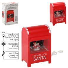 Weihnachtsbriefkasten 15 x 12 x 23 cm mit Spieluhr und LED – Rot – mit Schneemann und Weihnachtsmann *3498