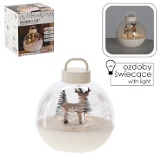 Weihnachtliche Dekokugel 15 x 15 x 17 cm mit Spieluhr und LED – Weiß – Rentier *3504