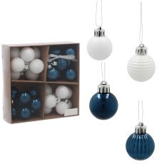 Chomik - Set mit 32 Christbaumkugeln, 3 cm, dunkelblau / weiß *3733