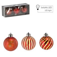 Kompl. 3 Glaskugeln – rot, 8 cm, LED *4358