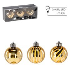 Kompl. 3 Glaskugeln – goldfarben, 8 cm, LED *4365