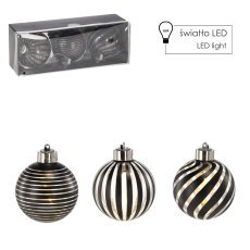 Kompl. 3 Glaskugeln – silber, 8 cm, LED *4372