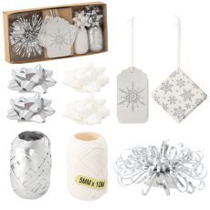 Set mit festlichen Geschenkverpackungs-Accessoires – silber / weiß, 12-tlg. *7571