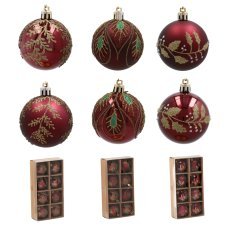 Chomik - Set aus 8 Weihnachtskugeln in Bordeaux, Ø 6 cm, gemischte Muster *5416