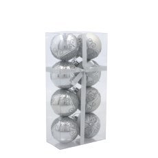 Chomik - Set aus 8 silbernen Christbaumkugeln, 6 cm, gemischte Designs *5775