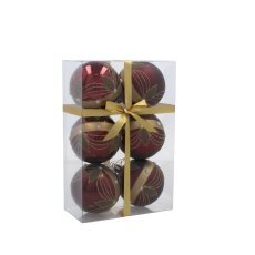 Chomik - Set aus 6 Weihnachtskugeln in Bordeaux, 7 cm, mit verschiedenen Mustern *5782