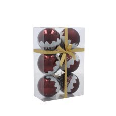 Chomik - Set aus 6 Weihnachtskugeln in Bordeaux, 7 cm, mit verschiedenen Mustern *5782