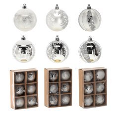 Chomik - Set aus 6 silbernen Weihnachtskugeln, 7 cm, mit verschiedenen Mustern *5805