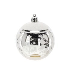 Chomik - Set aus 6 silbernen Weihnachtskugeln, 7 cm, mit verschiedenen Mustern *5805