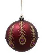 Chomik - Set aus 6 burgunderroten Christbaumkugeln, 8 cm, mit verschiedenen Mustern *5843