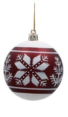 Chomik - Set aus 6 burgunderroten Christbaumkugeln, 8 cm, mit verschiedenen Mustern *5843
