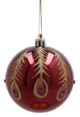 Chomik - Set aus 6 burgunderroten Christbaumkugeln, 8 cm, mit verschiedenen Mustern *5843