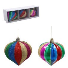 Chomik - Kpl. 3 Christbaumschmuck – bunte Lamettastreifen, 8 cm, Verpackung = 12 Stk. *7229