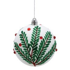 Chomik - Komplettset mit 6 Weihnachtsanhängern – weiß mit Zweigen, Ø 8 cm *7304