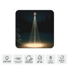Kegelförmiger LED-Weihnachtsbaum mit Stern, 1,8 m, 320 LEDs, warmweiß, für Innen- und Außenbereich *7984