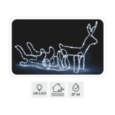 Weihnachtlicher Rentier mit Schlitten LED 120 x 27 x 66 cm kaltweiß + kaltes Blinklicht für Innen- und Außenbereich *8349