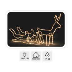 Weihnachtsrentier mit Schlitten LED 120 x 27 x 66 cm warmweiß + kaltweißes Blitzlicht innen/außen *8356