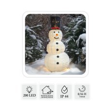 Festliche Dekoration – Schneemann mit LED, 1,8 m, 200 Lampen, warmweiß, für Innen- und Außenbereich *8387