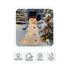 Festliche Dekoration – Schneemann mit LED-Beleuchtung, 1,5 m hoch, 120 warmweiße Lichter, für Innen- und Außenbereich *8394