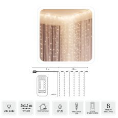 Lichtervorhang Draht 240 LED warmweiß 5 x 1,5 m, USB, mit Fernbedienung – LED8462
