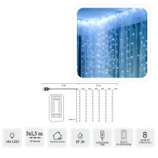 Lichtervorhang Draht 240 LED kaltweiß 5 x 1,5 m, USB, mit Fernbedienung – LED8486