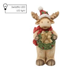 <p>Weihnachtsfigur – Hirsch mit Kranz, 26 x 22 x 55 cm, LED *0899</p>
