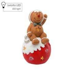 Figur Weihnachtsmann – Lebkuchenmännchen auf dekorativer Kugel, 19 x 17 x 35 cm, LED *0974