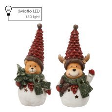 Weihnachtsfigur – Bär/Rentier mit Mütze 17 x 14 x 36 cm LED Verpackung = 2 Stück *1131