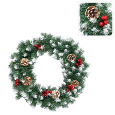 Weihnachtsdekoration – Kranz 40 cm verschneit mit Ebereschen und Zapfen *9070
