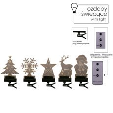Set aus 5 transparenten Lichtern mit Weihnachtsmotiv und Fernbedienung, 10,5 cm - LED9469
