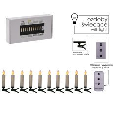 Komplettset mit 10 Kerzen inklusive Clip und Fernbedienung, 1,9 x 9 cm *9490