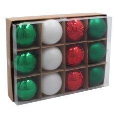 Chomik - Kpl. 12 Kugeln 6 cm rot/grün/weiß *9902