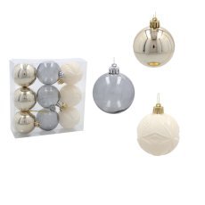 Chomik - Set aus 9 Christbaumkugeln, 6 cm, in Champagner/Grau/Weiß *9957