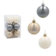 Chomik - Komplettset mit 12 Kugeln, 6 cm, in Champagner/Grau/Weiß *9964