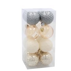 Chomik - Set aus 16 Christbaumkugeln, 6 cm, in Champagner-, Grau- und Weißtönen *0004